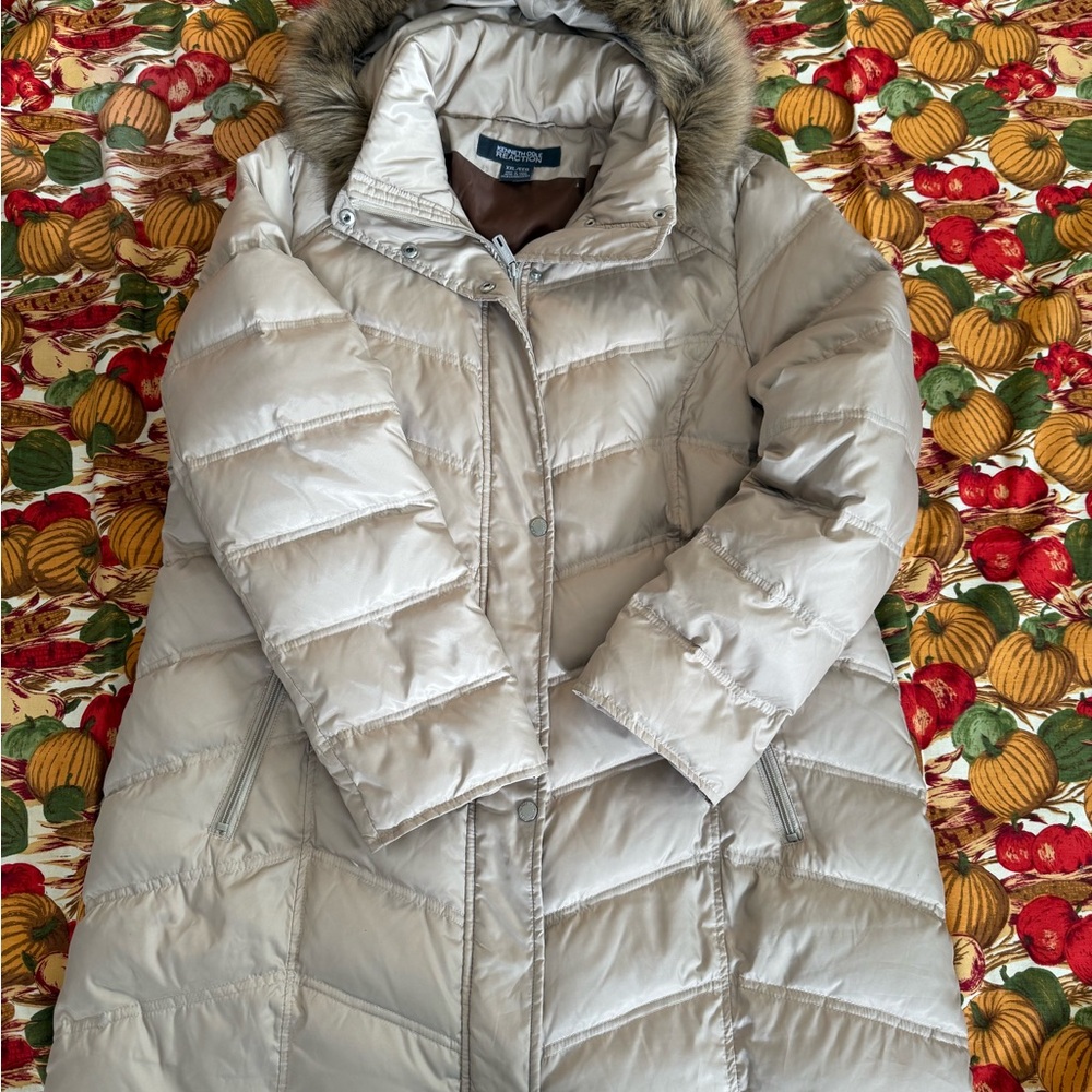 Kenneth Cole Grey Puffer Jacket with Faux Fur Hood